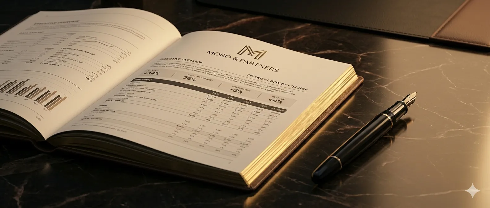 Moro & Partners real estate market intelligence report on a desk